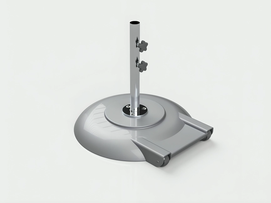 Aluminum, concrete-filled shell with rear hooded wheels