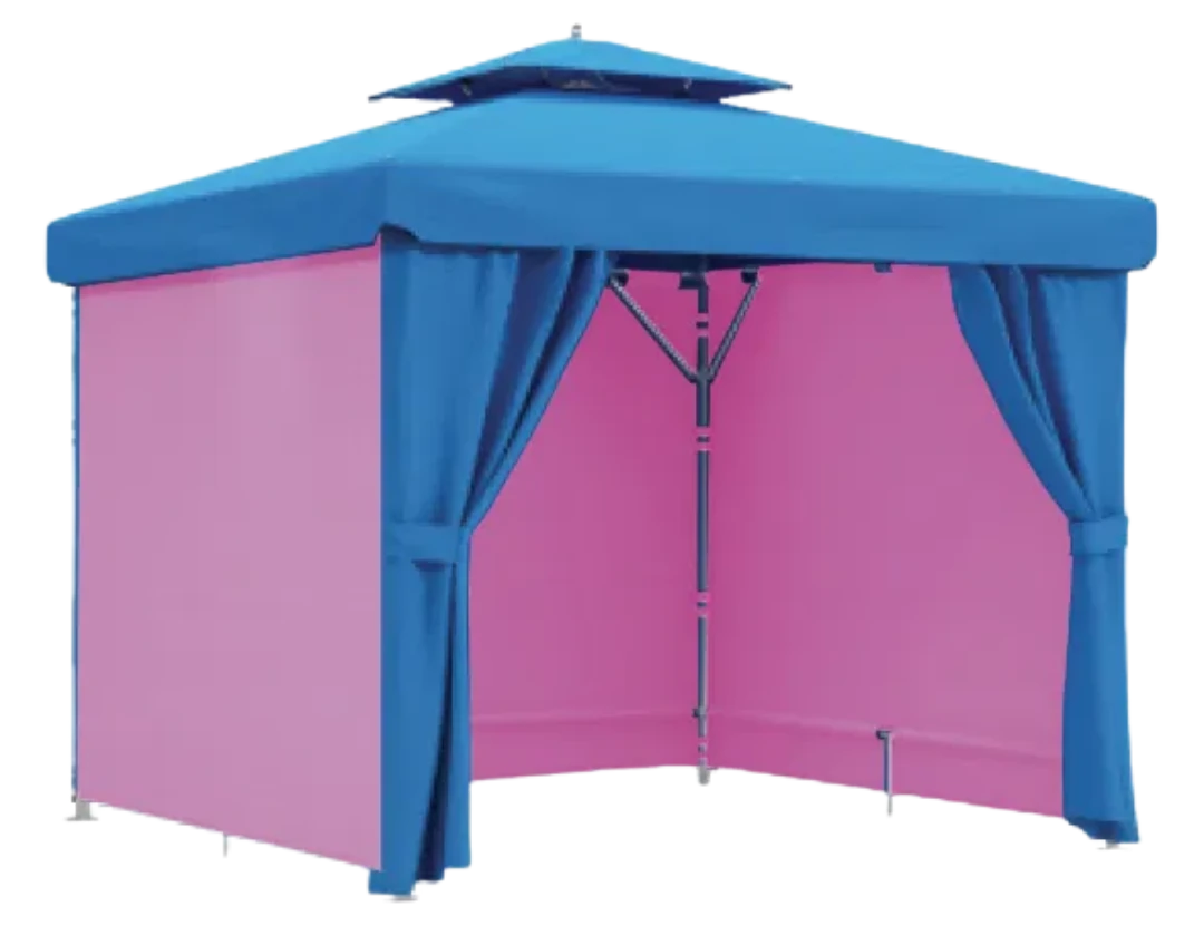 Outdoor cabana with full privacy curtains